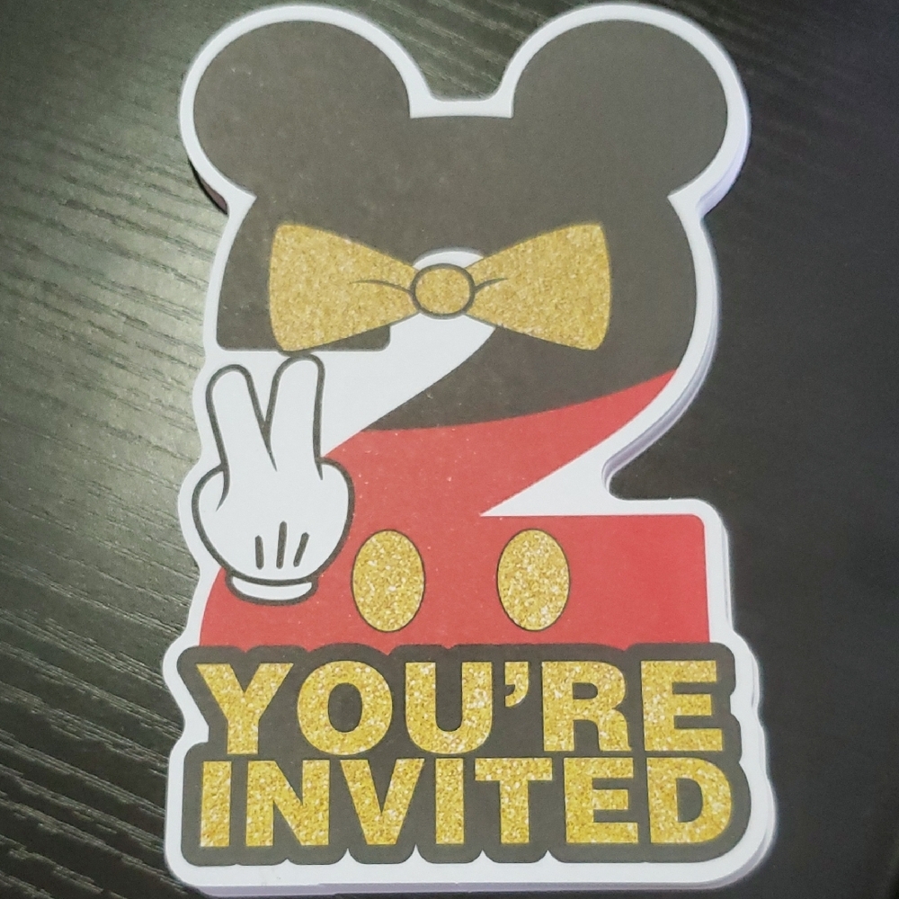 Mickey Mouse Invitation Cards - Gold and Red
